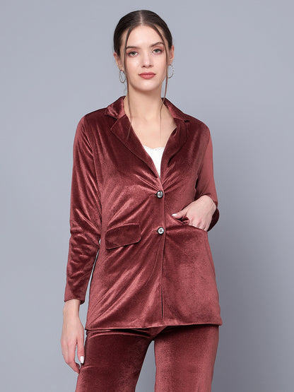 Golden Kite Black Solid Women Single-Breasted Velvet Blazer .