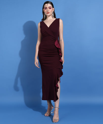 Golden Kite Black V-Neck Sleeveless ruffled Maxi Dress