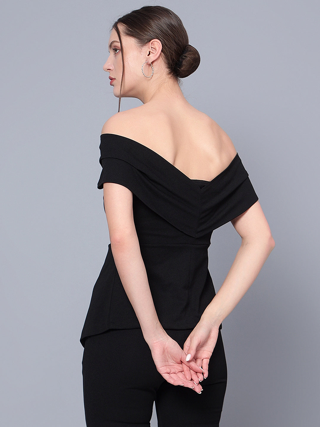 Golden Kite Black Women Solid Stylish Off Shoulder Top