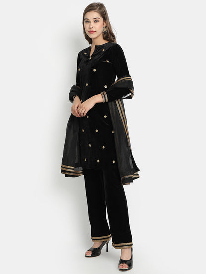 Golden Kite Velvet Embellished Kurta & Palazzos with Dupatta