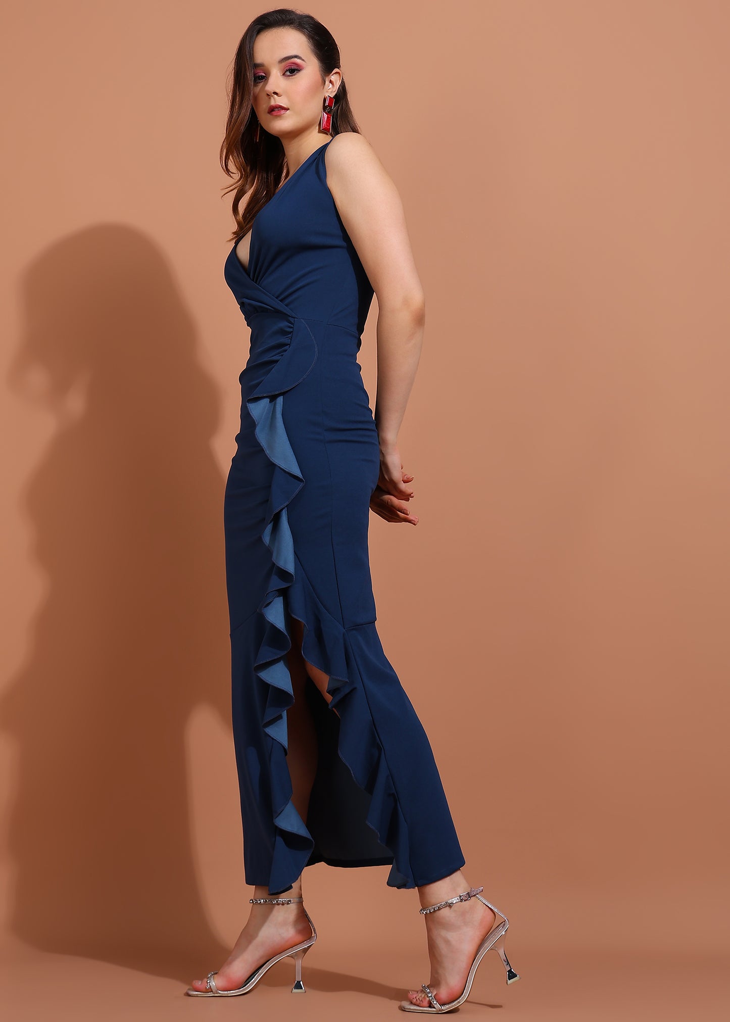 Golden Kite Black V-Neck Sleeveless ruffled Maxi Dress