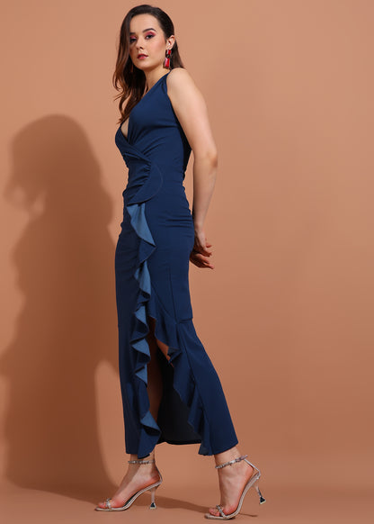 Golden Kite Black V-Neck Sleeveless ruffled Maxi Dress