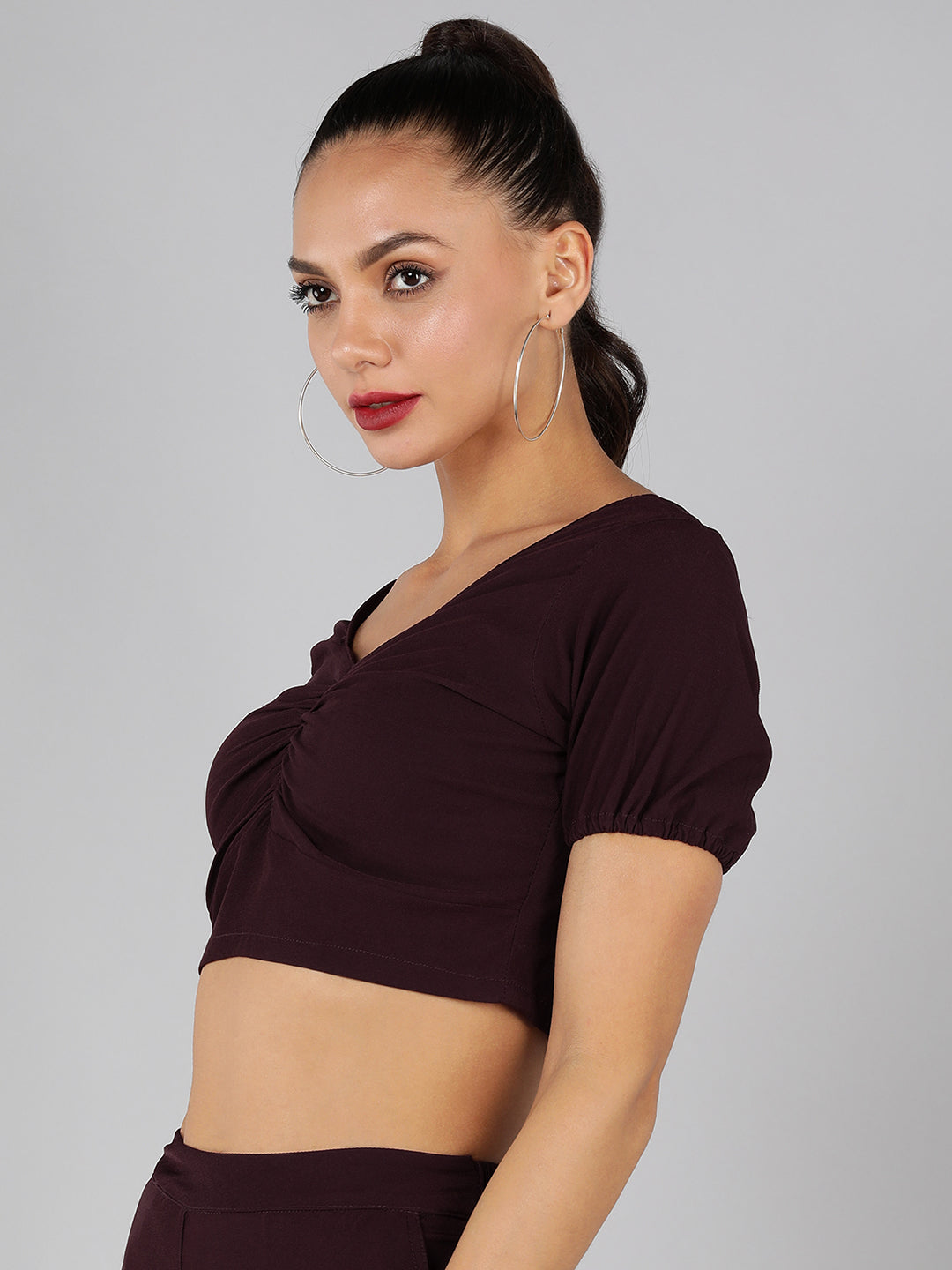 Golden Kite Women Solid Green Sweetheart Neck Front rouching Detail