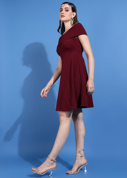 Golden Kite Women's Stretchable Polyester Off Shoulder Neck Wrap Midi Dress