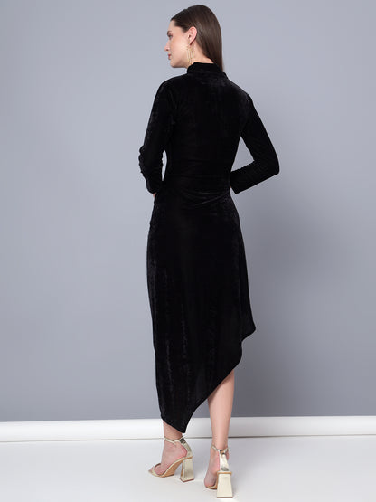 Golden Kite Black Solid Wrap Maxi Dress