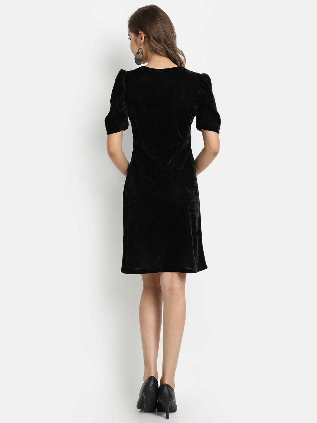 Golden Kite V-Neck A-line Velvet Midi Dress