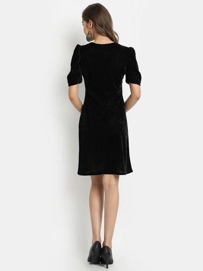 Golden Kite V-Neck A-line Velvet Midi Dress