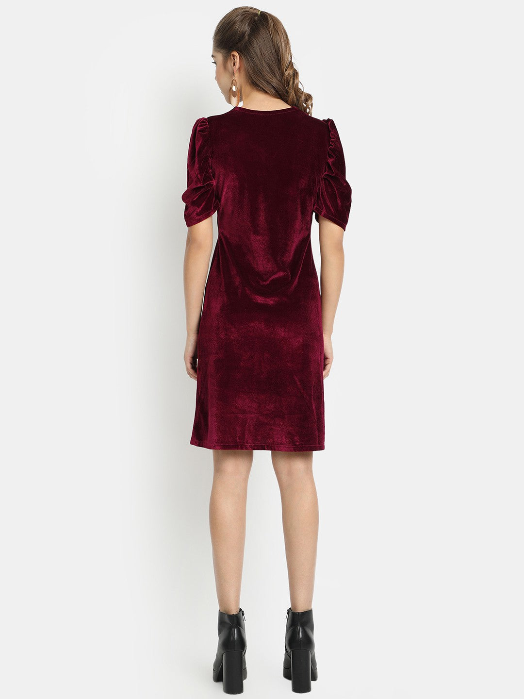 Golden Kite V-Neck A-line Velvet Midi Dress