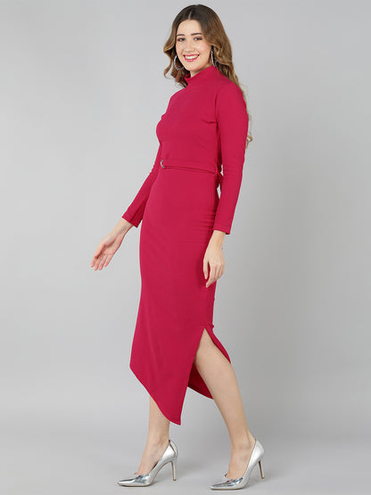 Golden Kite round neck side slit maxi dress