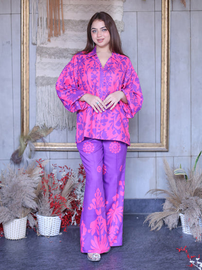 Golden Kite Women Pink & Purple Floral Printed Co-Ord Set