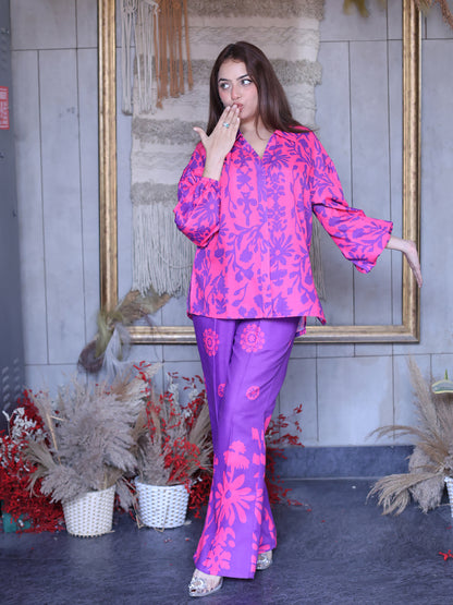 Golden Kite Women Pink & Purple Floral Printed Co-Ord Set