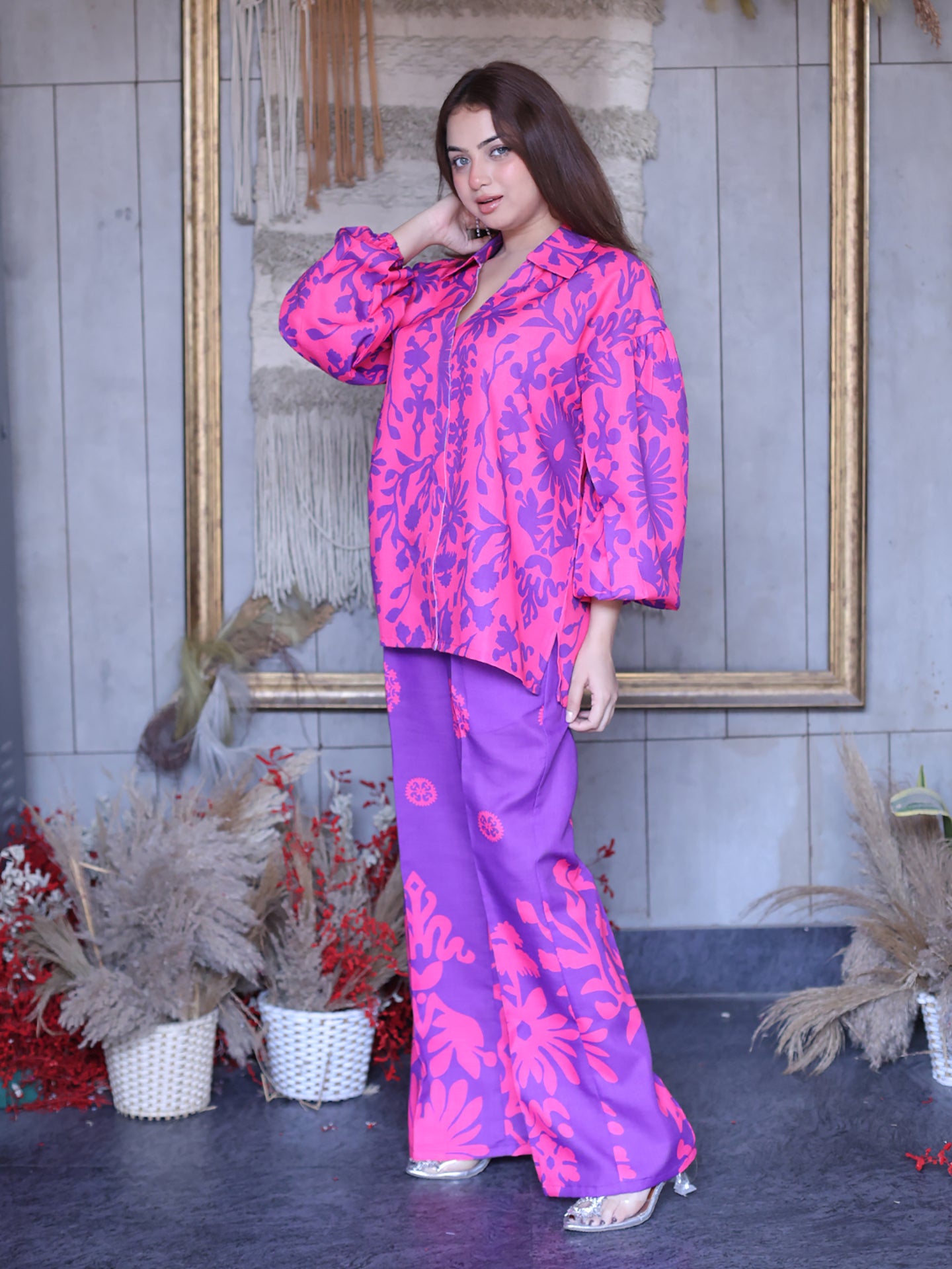 Golden Kite Women Pink & Purple Floral Printed Co-Ord Set