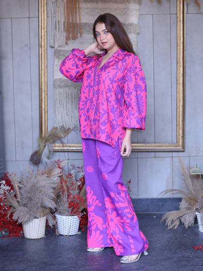 Golden Kite Women Pink & Purple Floral Printed Co-Ord Set