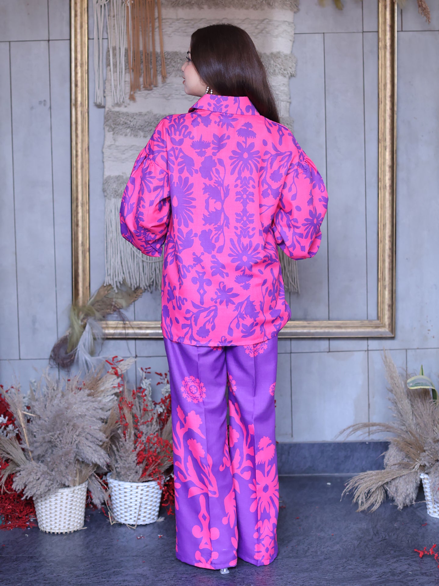 Golden Kite Women Pink & Purple Floral Printed Co-Ord Set