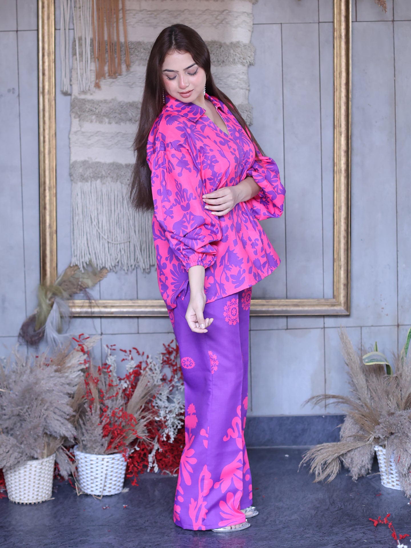 Golden Kite Women Pink & Purple Floral Printed Co-Ord Set