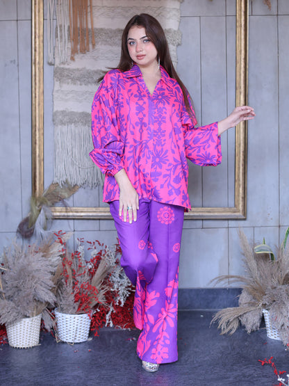 Golden Kite Women Pink & Purple Floral Printed Co-Ord Set