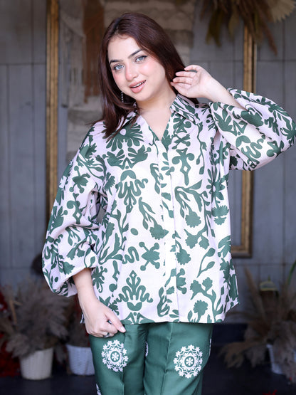 Golden Kite Women Beige & Green Floral Printed Co-Ord Set