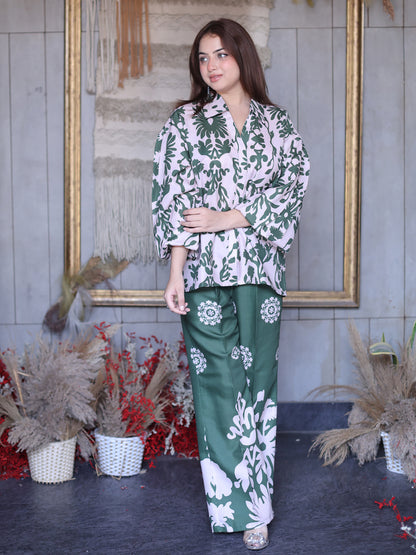 Golden Kite Women Beige & Green Floral Printed Co-Ord Set