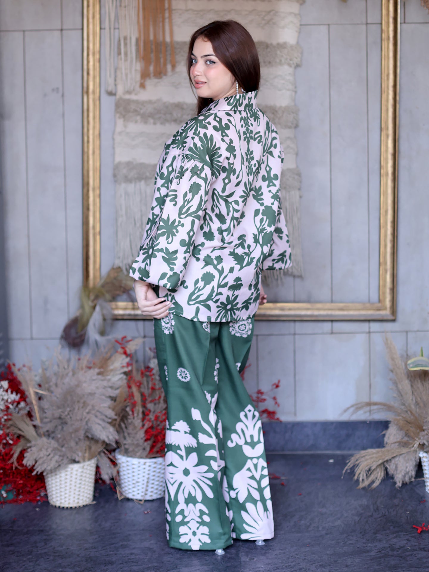 Golden Kite Women Beige & Green Floral Printed Co-Ord Set