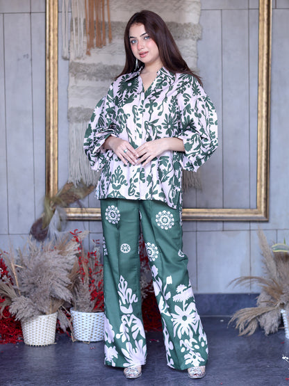 Golden Kite Women Beige & Green Floral Printed Co-Ord Set
