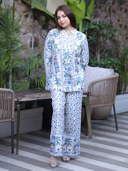 Golden Kite Women Cream Floral print Co-Ord Set
