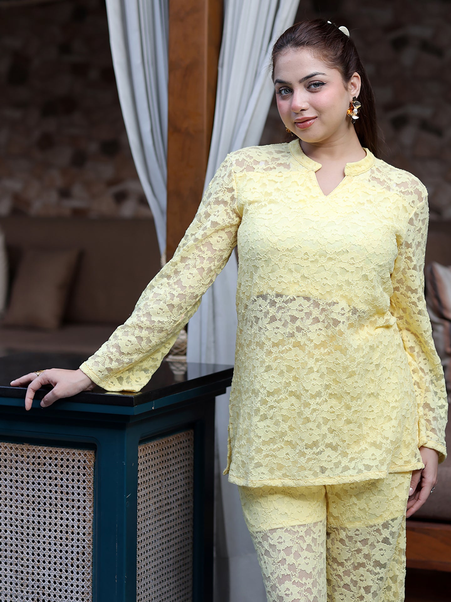 Golden Kite Women Stretch Lace Co-Ord Set