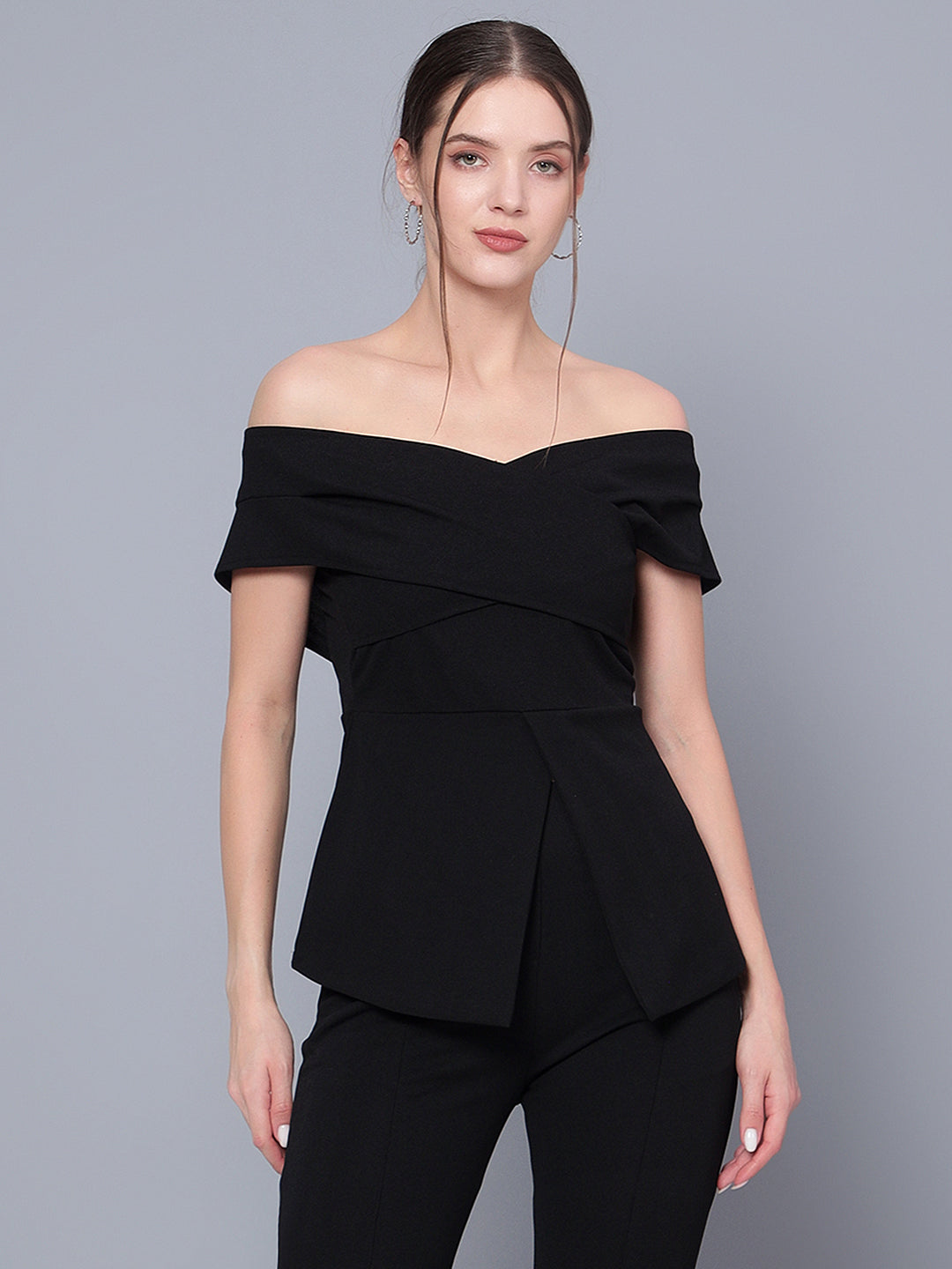 Golden Kite Black Women Solid Stylish Off Shoulder Co-Ords