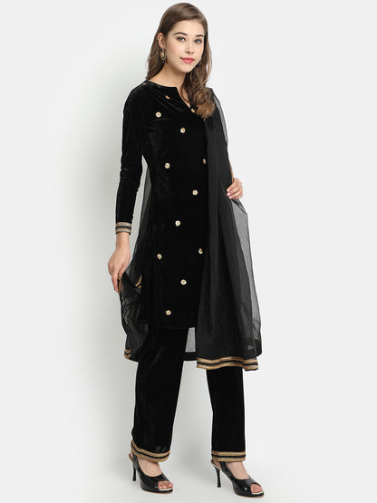 Golden Kite Velvet Embellished Kurta & Palazzos with Dupatta