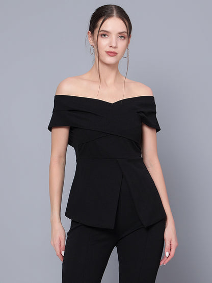 Golden Kite Black Women Solid Stylish Off Shoulder Top