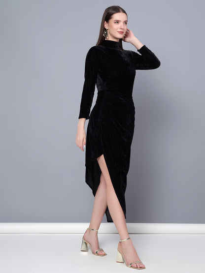 Golden Kite Black Solid Wrap Maxi Dress