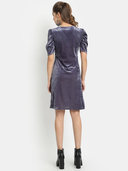 Golden Kite V-Neck A-line Velvet Midi Dress