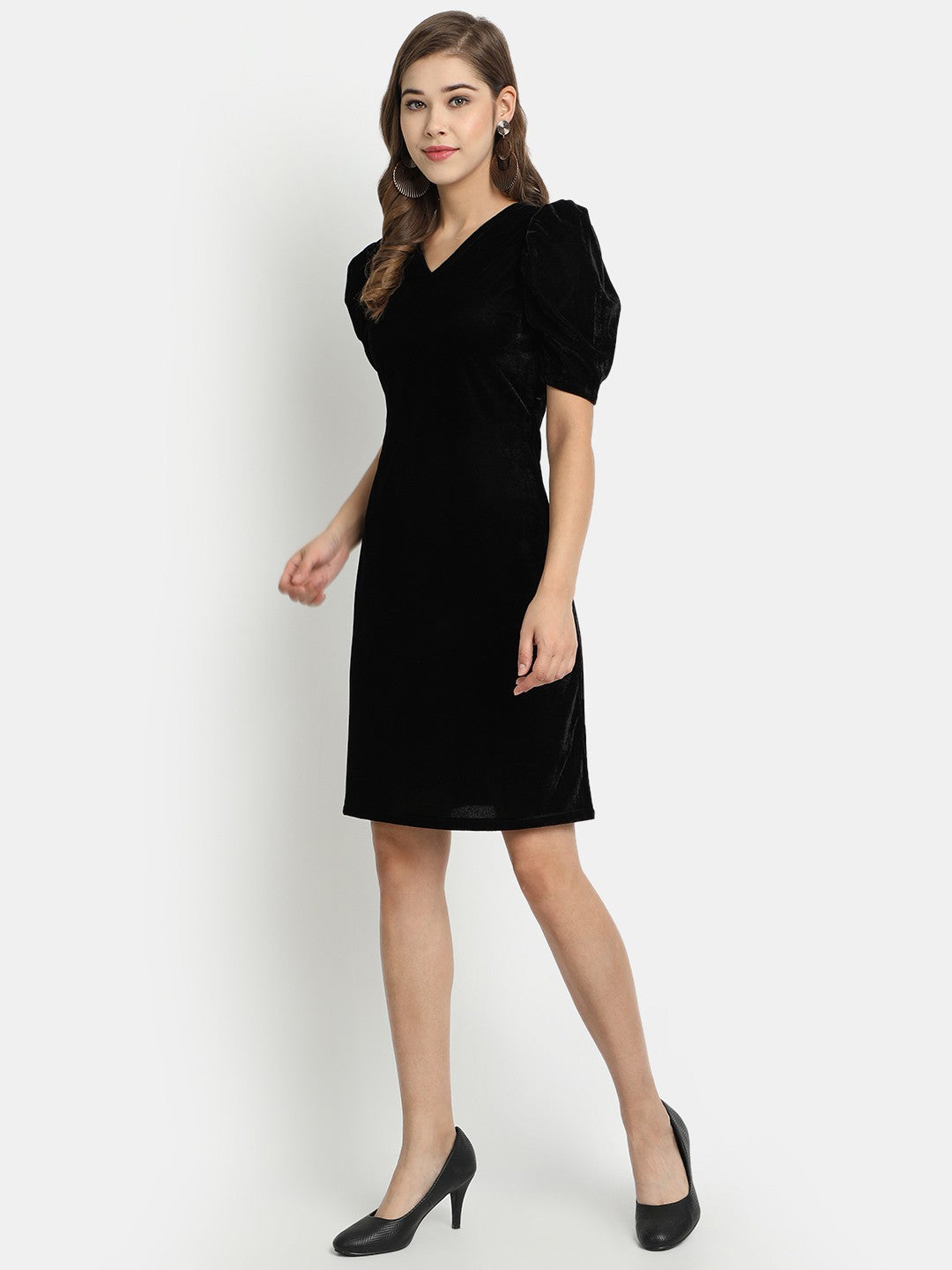 Golden Kite V-Neck A-line Velvet Midi Dress