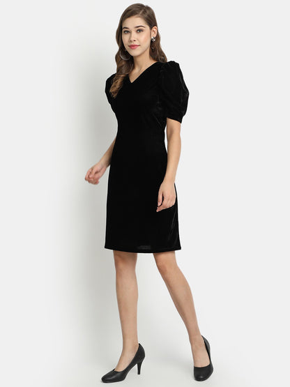 Golden Kite V-Neck A-line Velvet Midi Dress