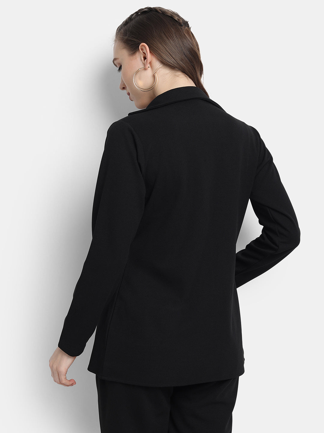 Golden Kite Women Black Solid Single-Breasted Formal Classic Blazer .
