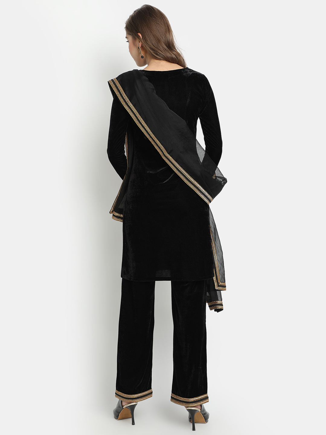 Golden Kite Velvet Embellished Kurta & Palazzos with Dupatta