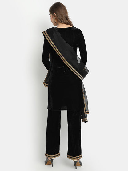 Golden Kite Velvet Embellished Kurta & Palazzos with Dupatta