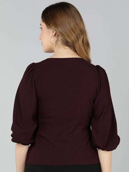 Golden Kite Lilac Solid Sweatheart Neck Top With Front bow detail and Bishop Sleeve