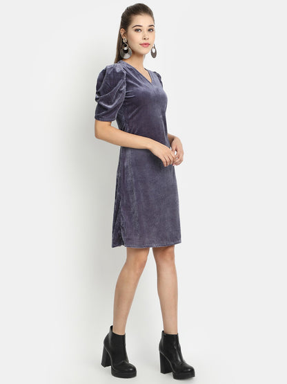 Golden Kite V-Neck A-line Velvet Midi Dress