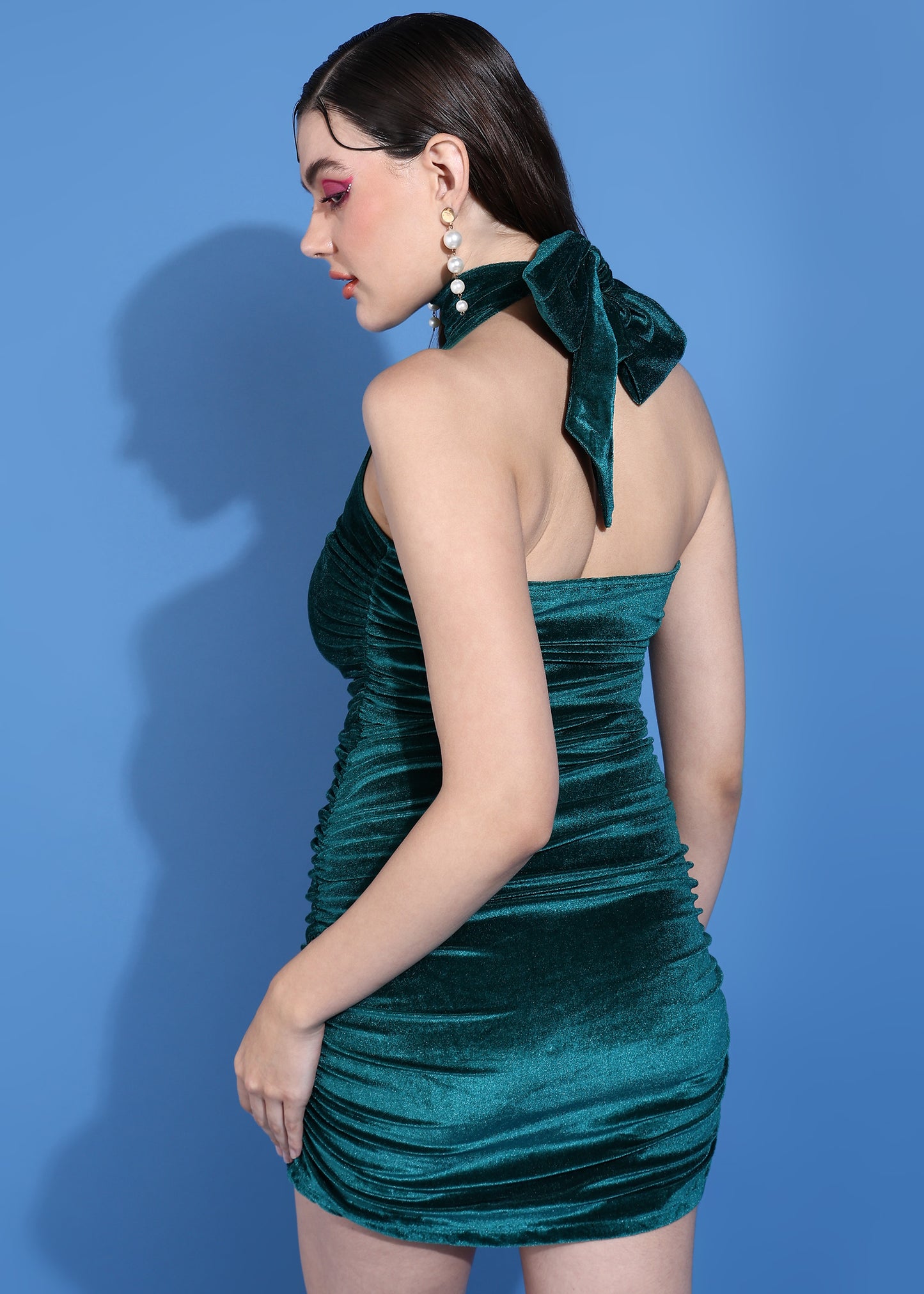 Golden Kite Black Front Gather Fitted Back Knot Detail Dress