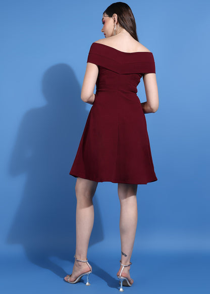 Golden Kite Women's Stretchable Polyester Off Shoulder Neck Wrap Midi Dress