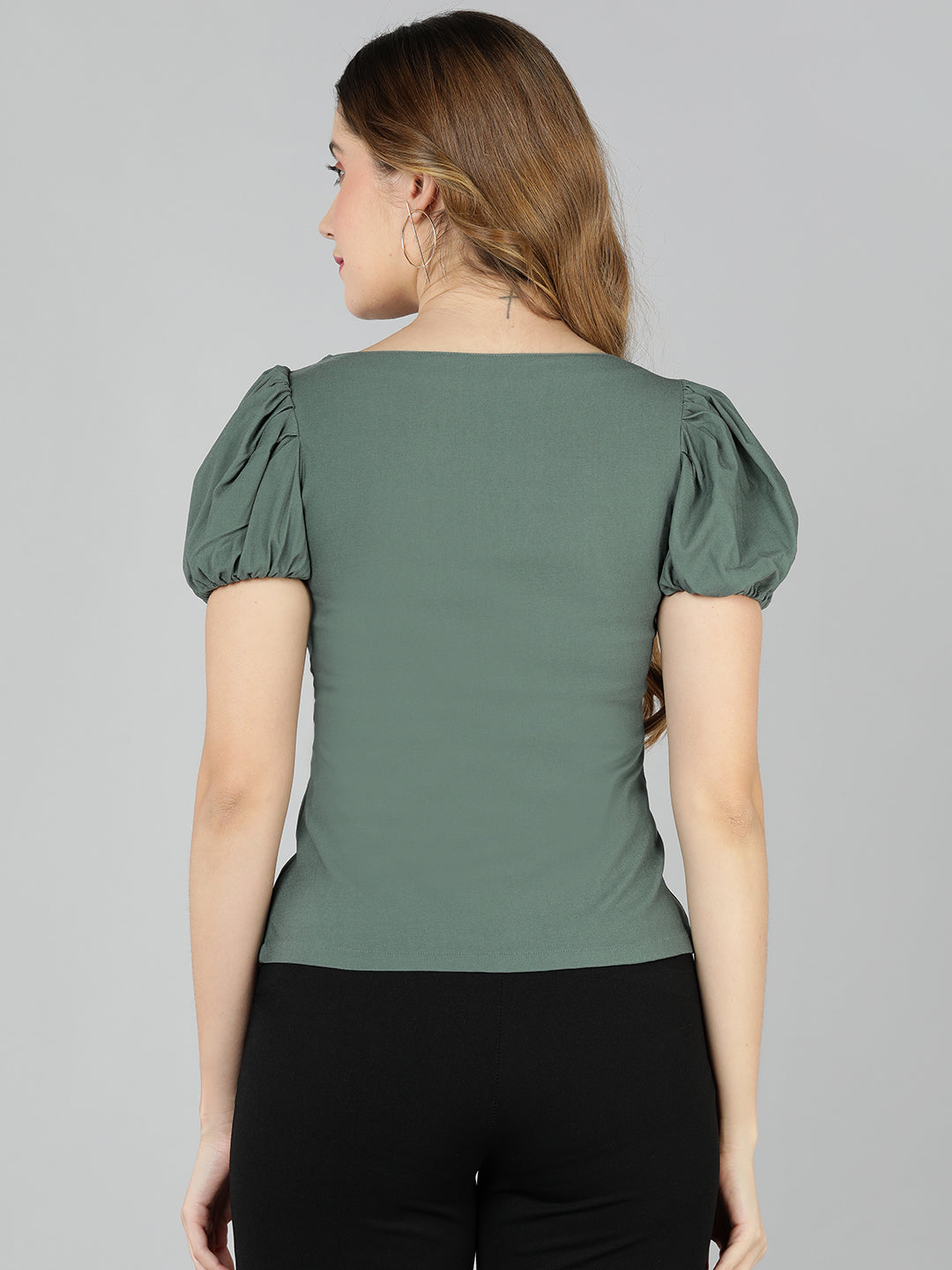 Golden Kite Lilac Solid Sweatheart Neck Top ,front corset , puffy sleeve ,Crafted in Viscose poly knit