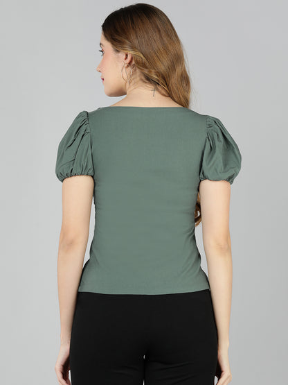 Golden Kite Lilac Solid Sweatheart Neck Top ,front corset , puffy sleeve ,Crafted in Viscose poly knit