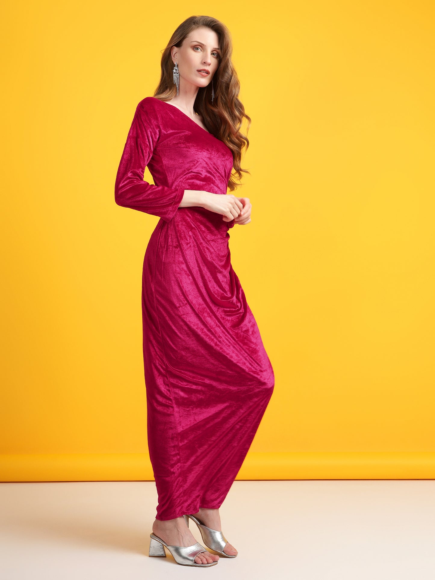 Golden Kite Black Solid Off-Shoulder ,Side Slit Dress