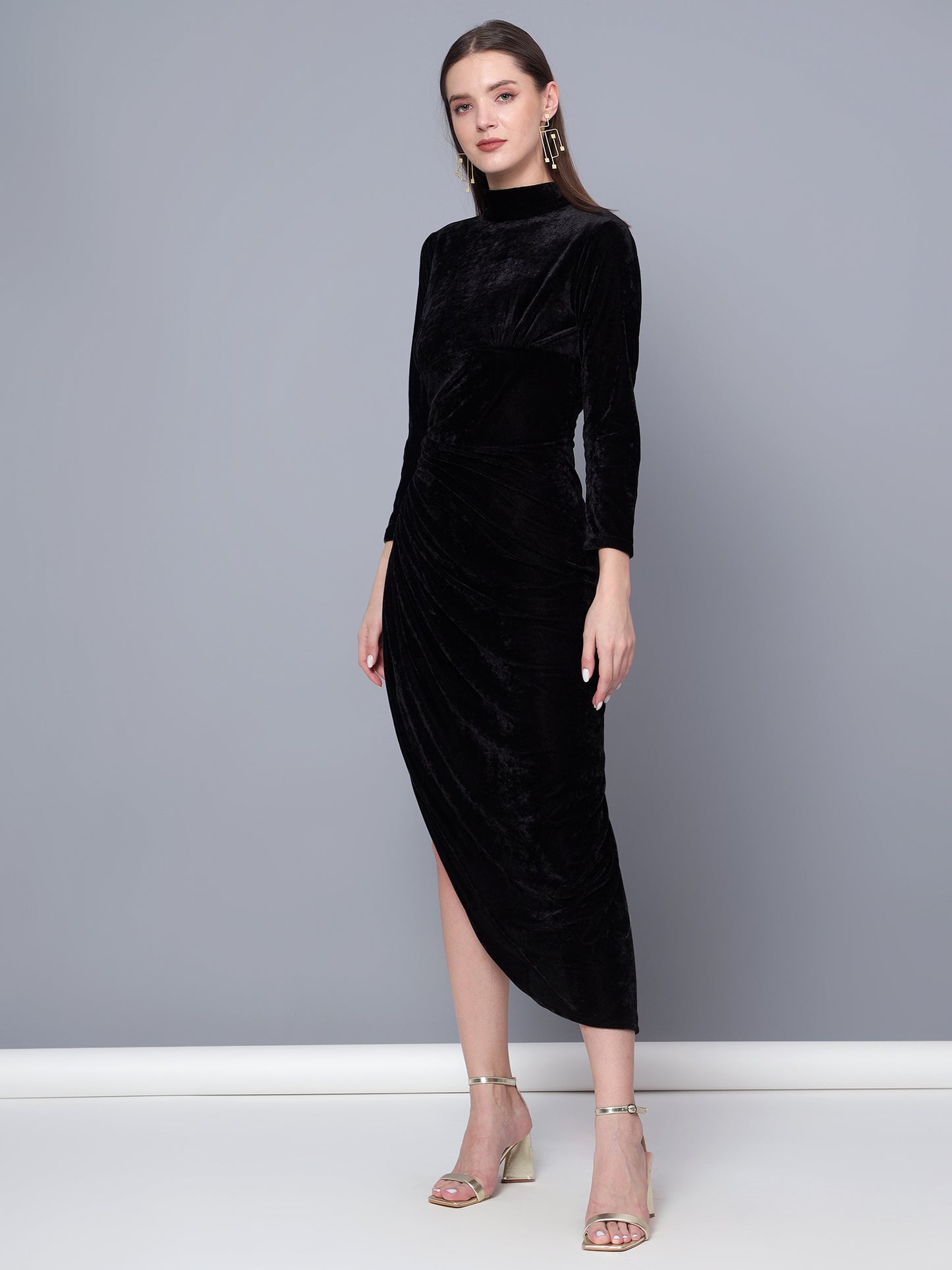 Golden Kite Black Solid Wrap Maxi Dress