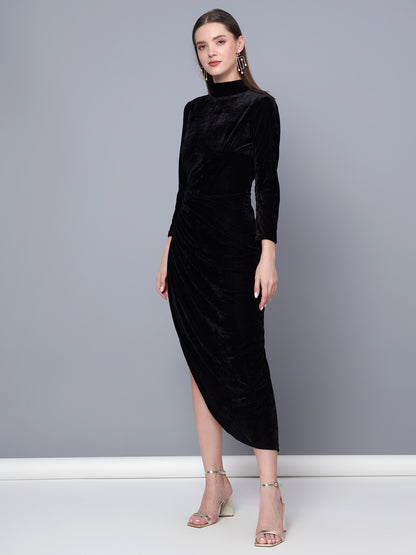 Golden Kite Black Solid Wrap Maxi Dress