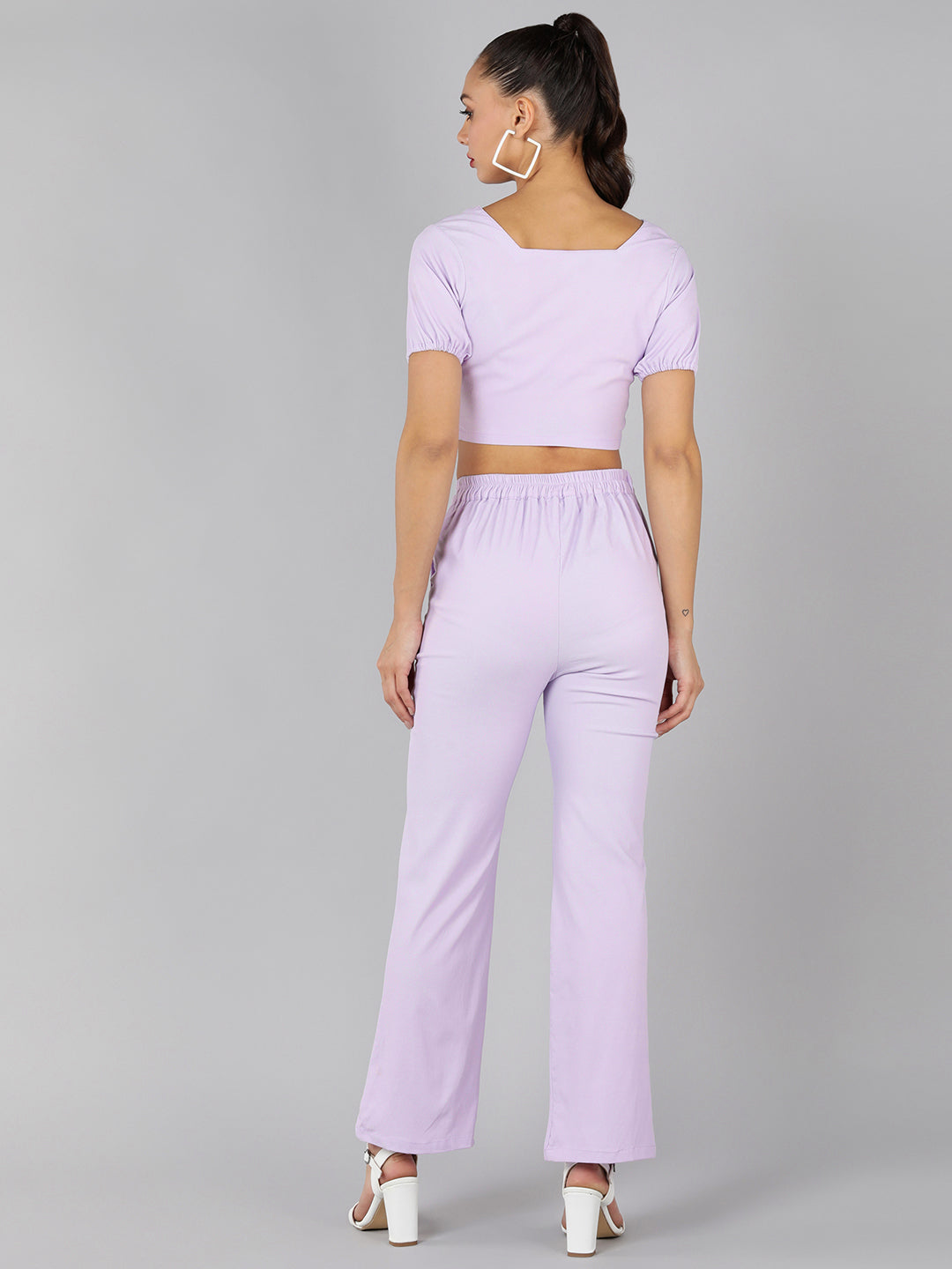 Golden Kite Green Solid Co-ordset , crop top sweatheart neck with front ruching detail paired with Straight trouser