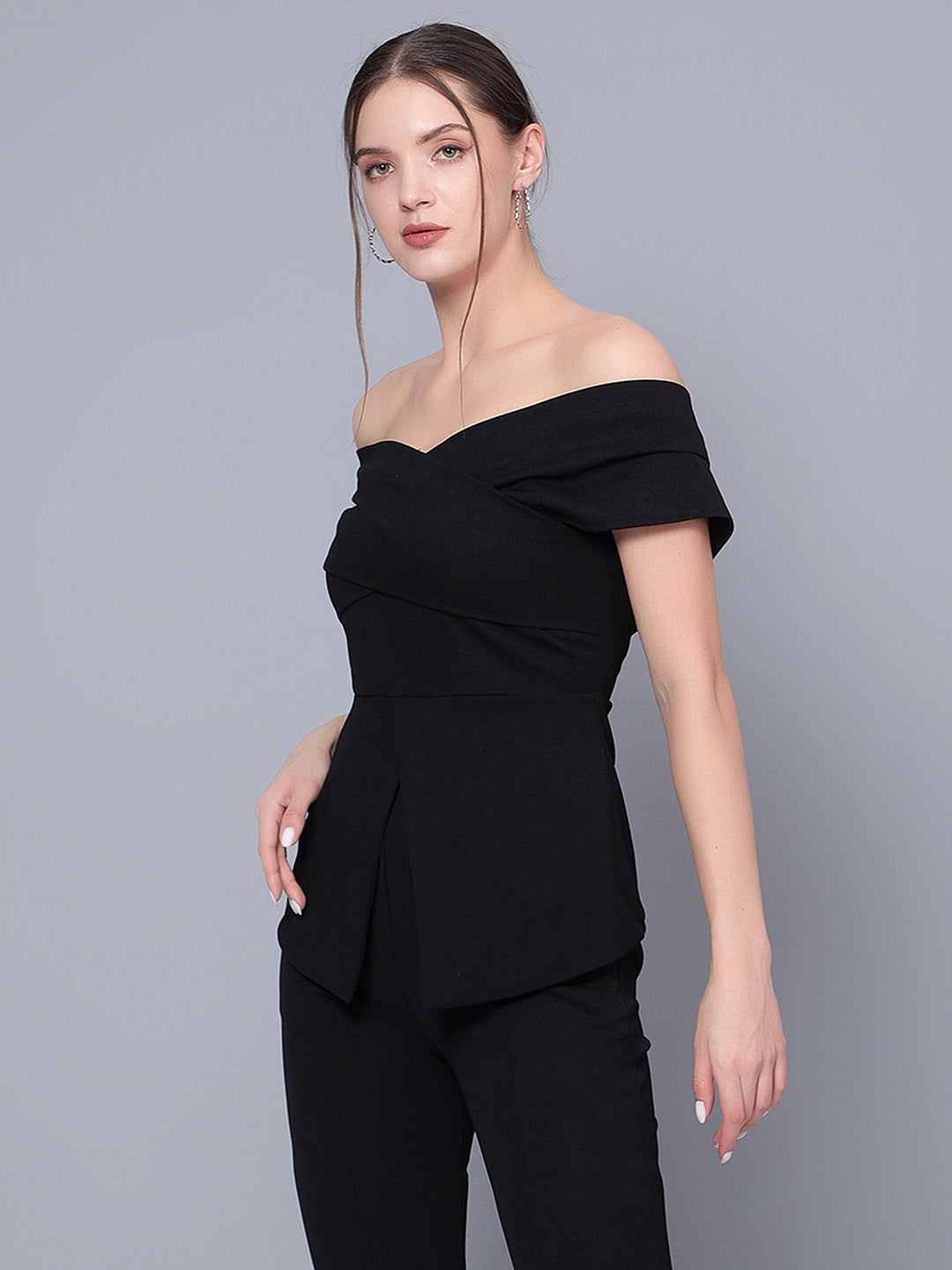 Golden Kite Black Women Solid Stylish Off Shoulder Top