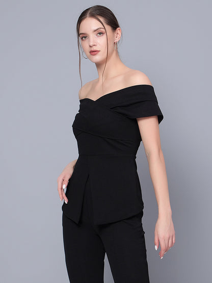 Golden Kite Black Women Solid Stylish Off Shoulder Top