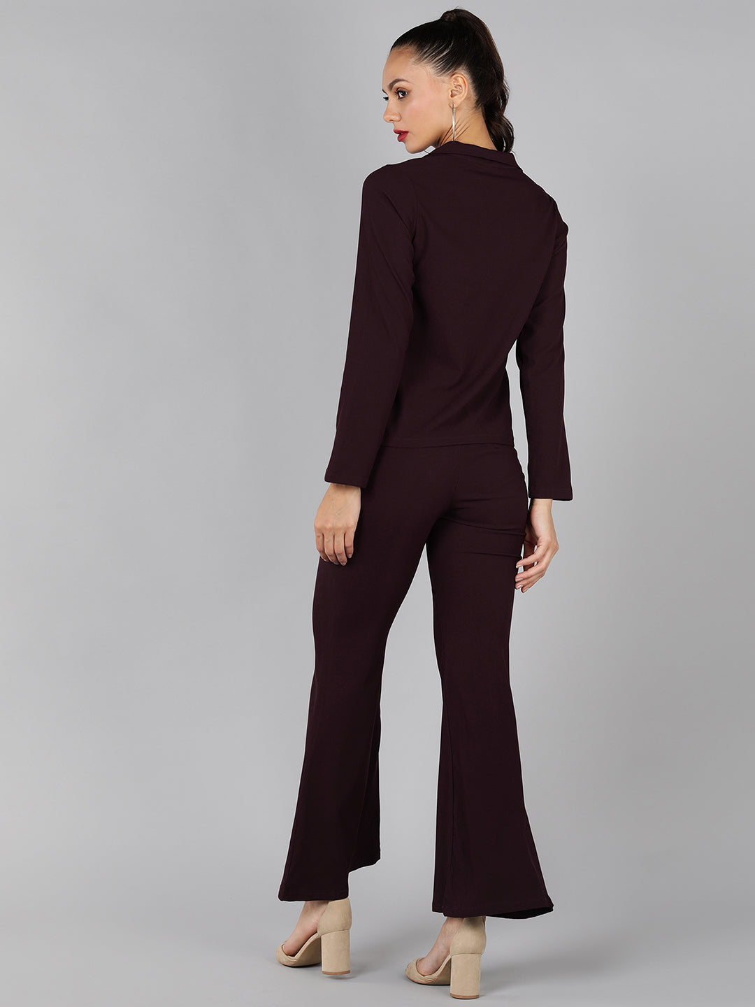 Golden Kite Green Solid Co-ordset , Collared shirt with a V-neck and long sleeves , featuring a gathered detail with adjustable ties at the front paired with flowing high waist trousers with an elastic waist band