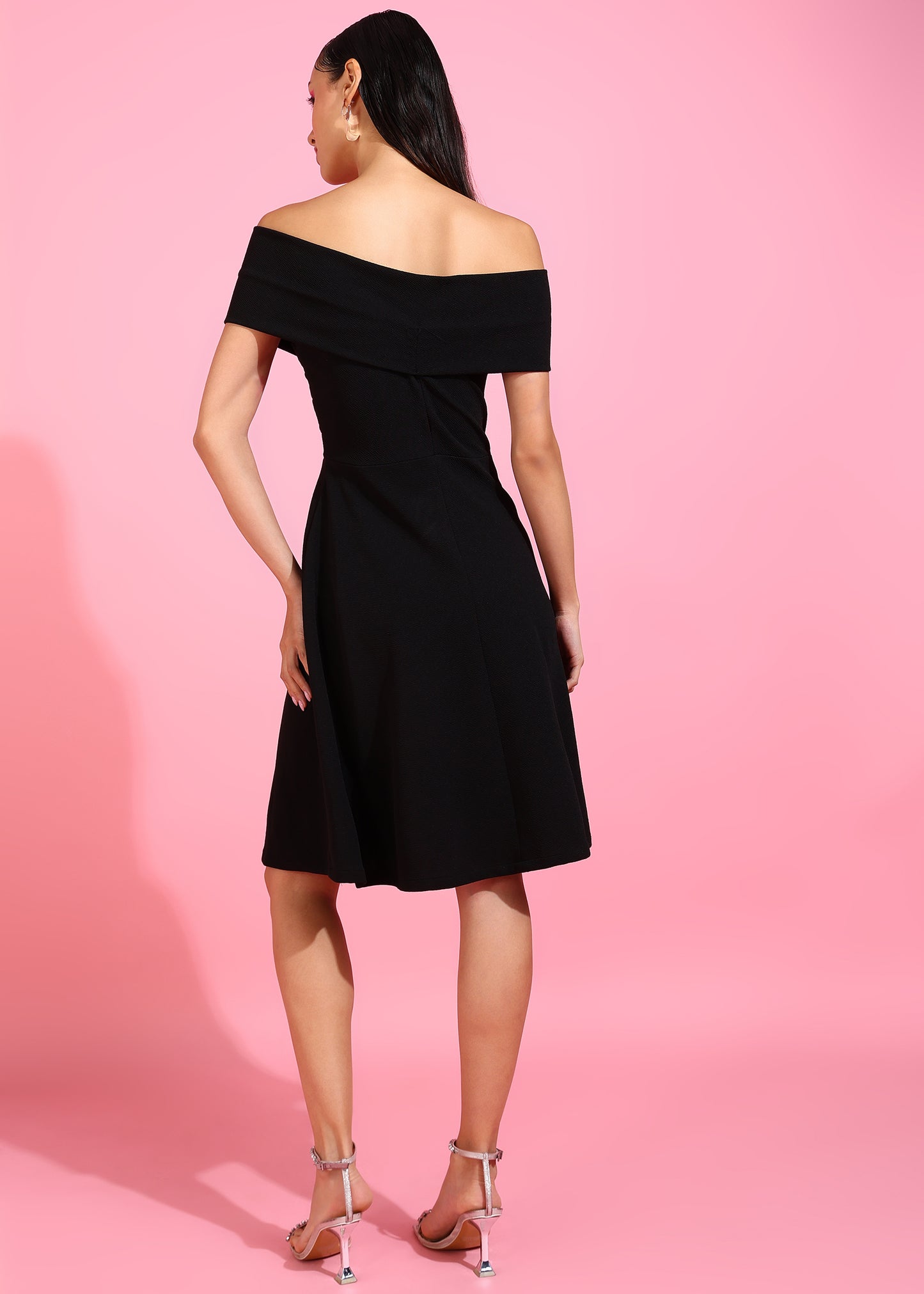 Golden Kite Women's Stretchable Polyester Off Shoulder Neck Wrap Midi Dress